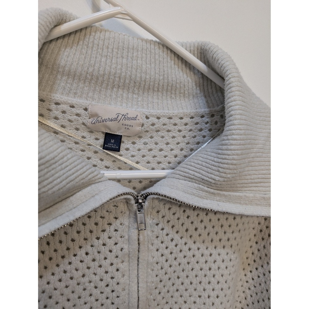 Universal Thread‎ Light Gray Knit Sweater Cardigan with Collar 1/4 Zip Up Size M - Picture 3 of 4